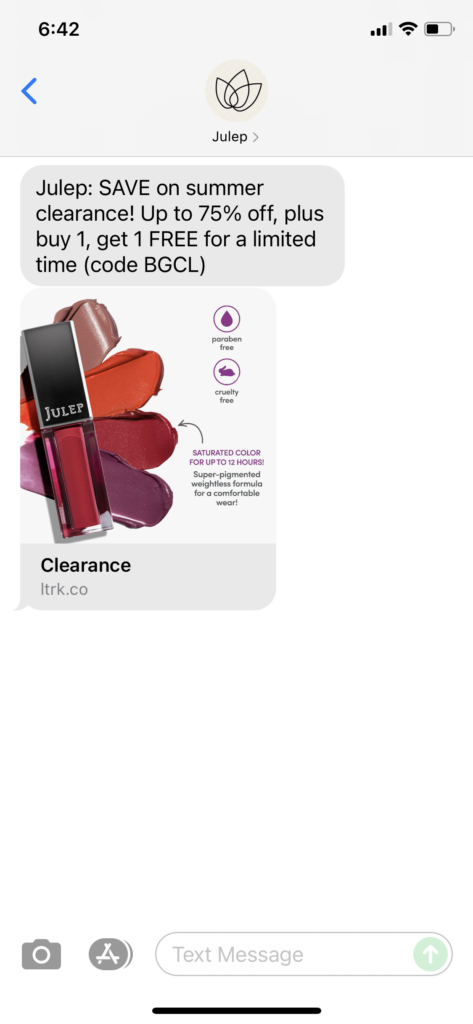 Julep Text Message Marketing Example - 07.07.2021