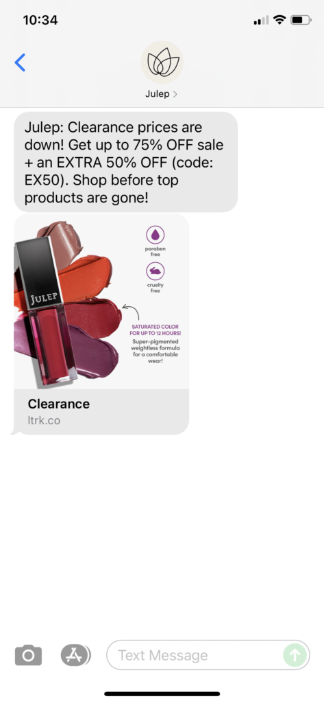 Julep Text Message Marketing Example - 07.10.2021