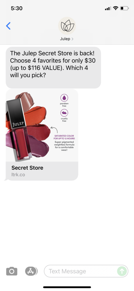 Julep Text Message Marketing Example - 07.24.2021