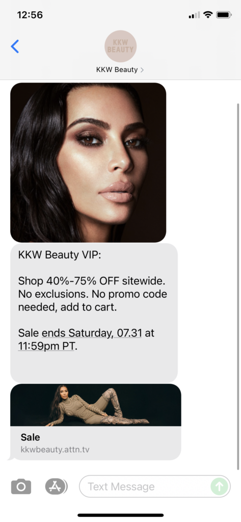 KKW Beauty Text Message Marketing Example - 07.20.2021