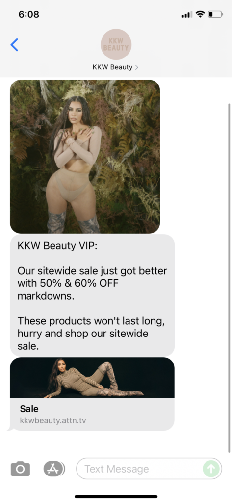 KKW Beauty Text Message Marketing Example - 07.22.2021