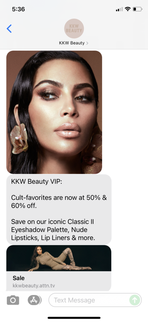 KKW Beauty Text Message Marketing Example - 07.24.2021