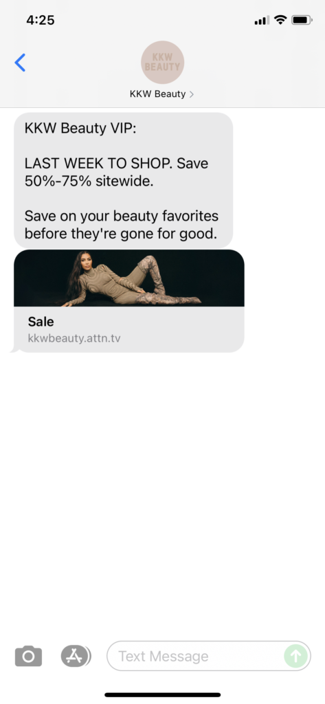 KKW Beauty Text Message Marketing Example - 07.27.2021