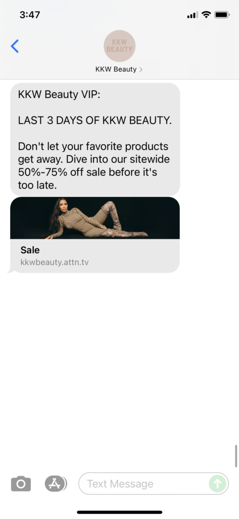 KKW Beauty Text Message Marketing Example - 07.29.2021