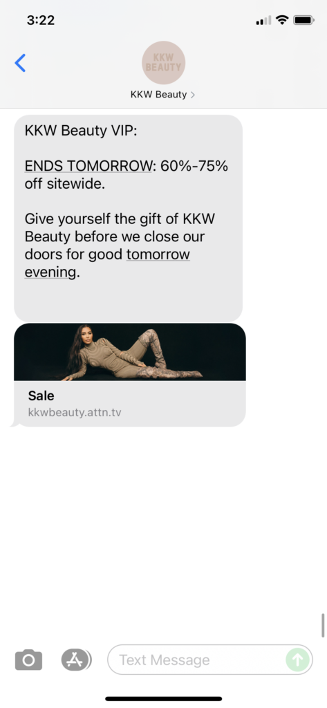 KKW Beauty Text Message Marketing Example - 07.30.2021