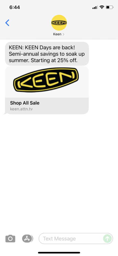 Keen Text Message Marketing Example - 07.07.2021
