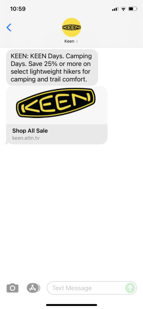 Keen Text Message Marketing Example - 07.09.2021