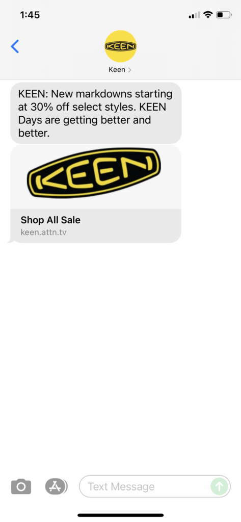 Keen Text Message Marketing Example - 07.14.2021