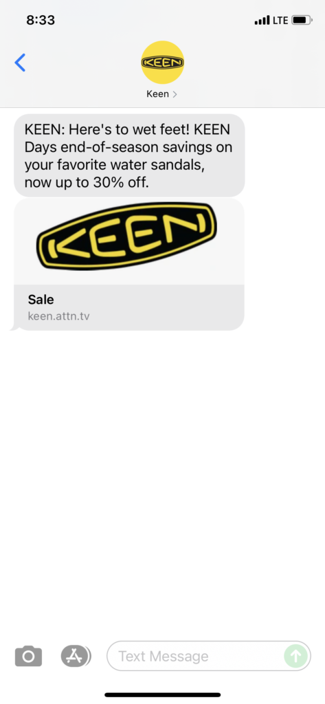 Keen Text Message Marketing Example - 07.18.2021