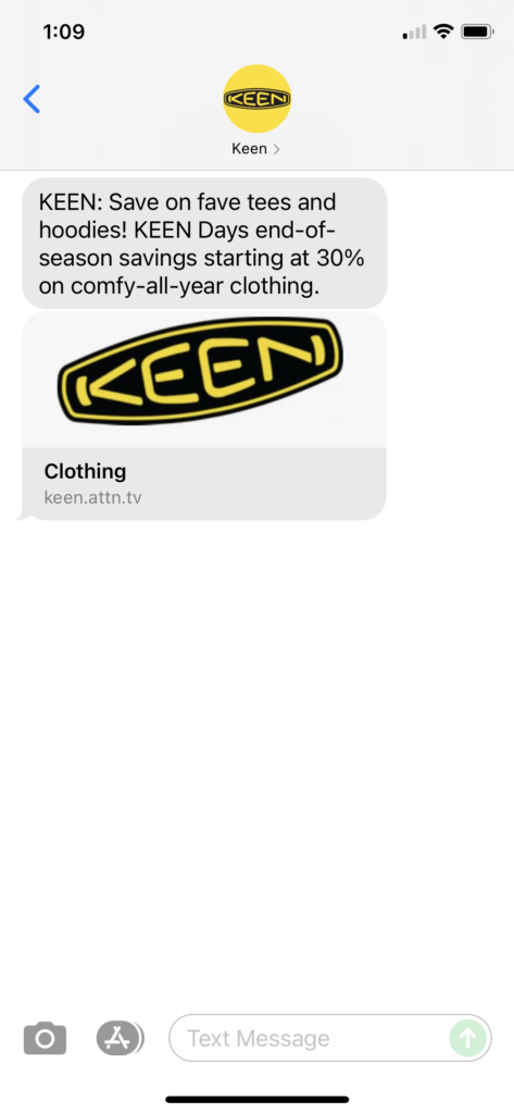 Keen Text Message Marketing Example - 07.19.2021