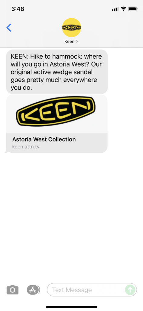 Keen Text Message Marketing Example - 07.29.2021
