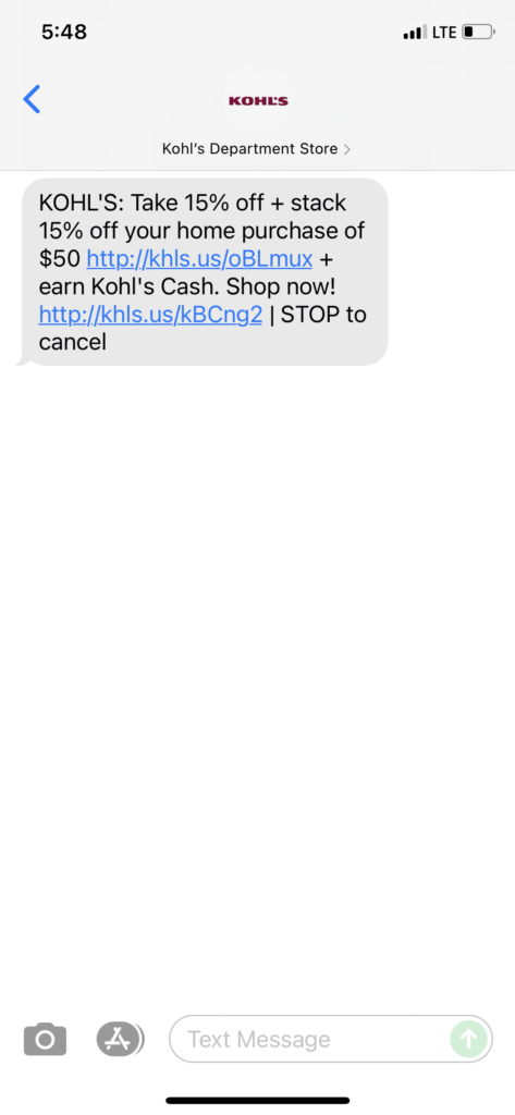 Kohl's Text Message Marketing Example - 07.23.2021