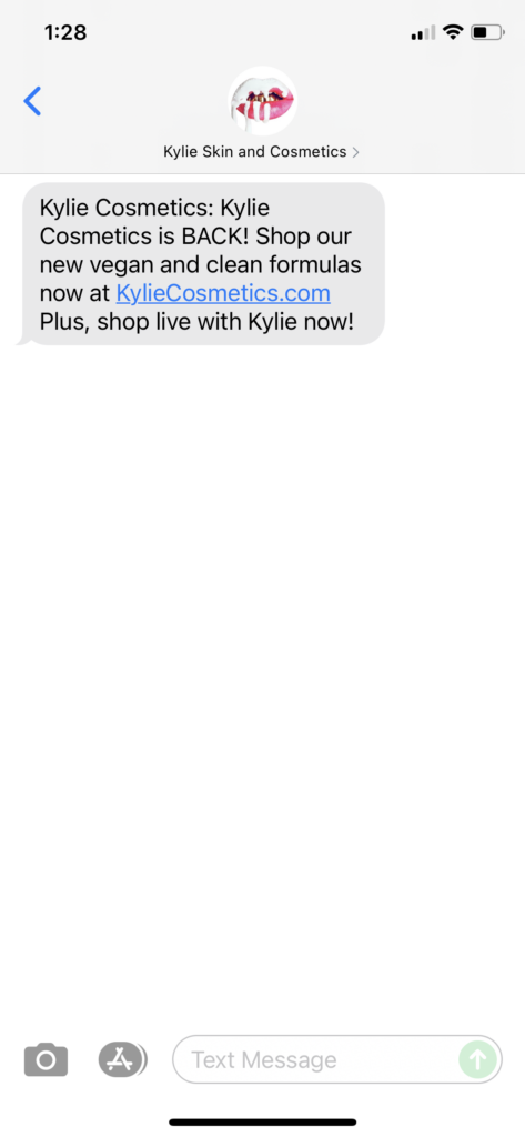 Kylie Skin and Cosmetics Text Message Marketing Example - 07.15.2021
