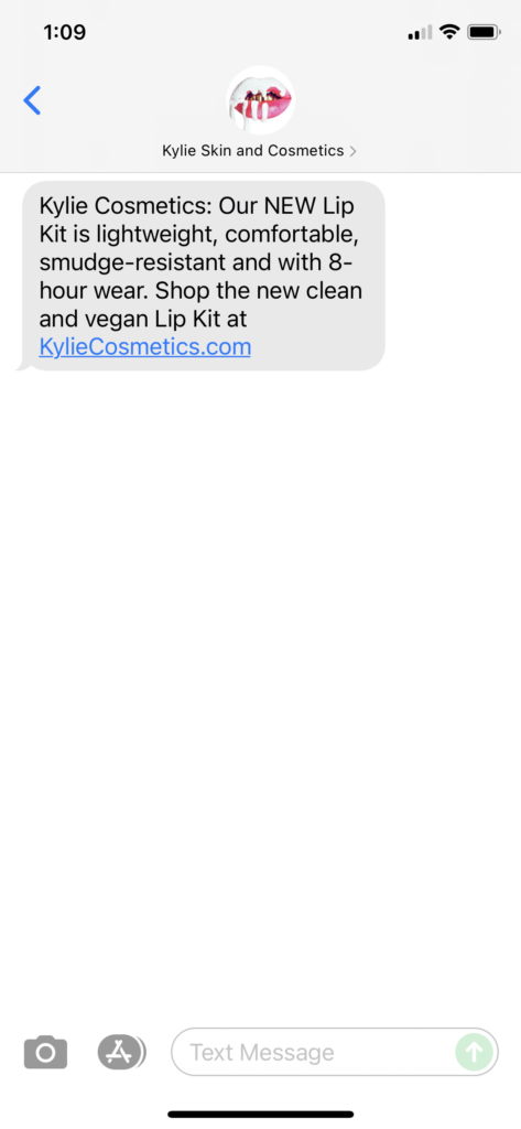 Kylie Skin and Cosmetics Text Message Marketing Example - 07.19.2021