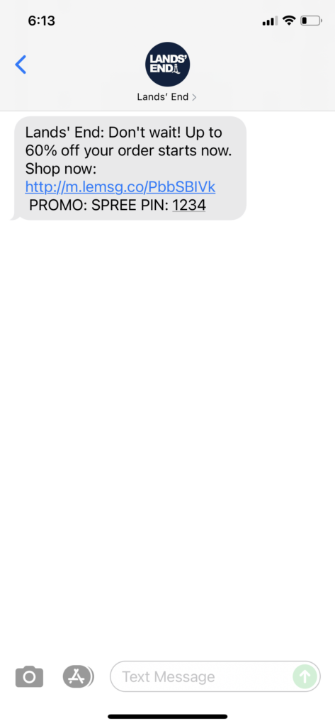Lands' End Text Message Marketing Example - 07.22.2021