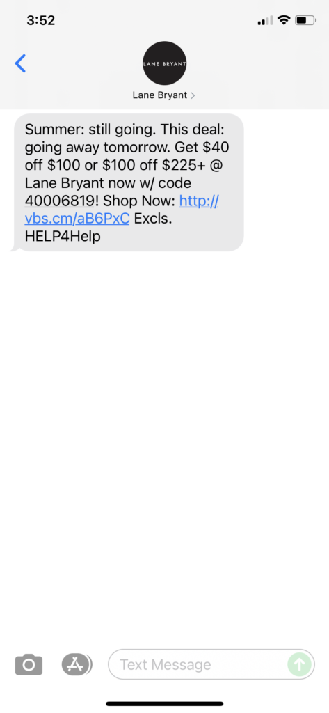 Lane Bryant Text Message Marketing Example - 07.21.2021