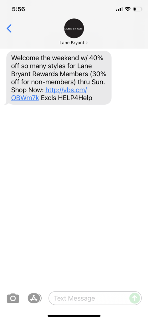 Lane Bryant Text Message Marketing Example - 07.23.2021