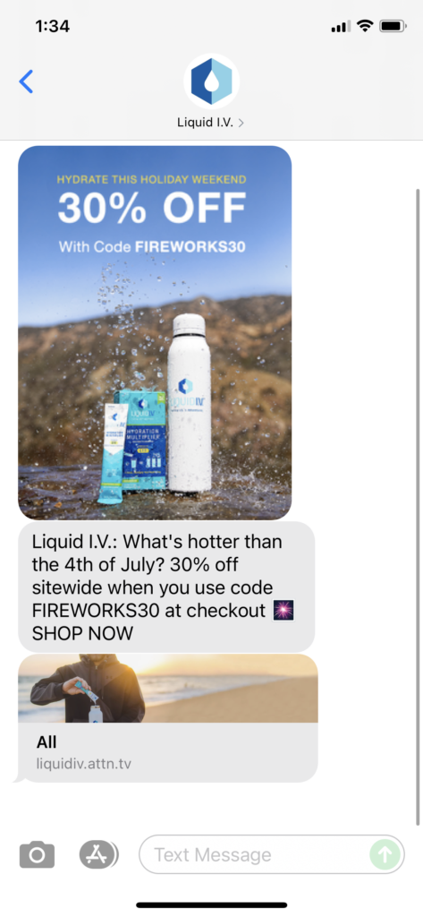 Liquid IV Text Message Marketing Example - 07.05.2021