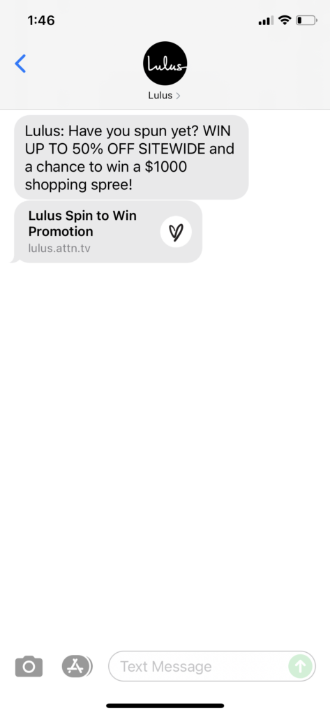 Lulus Text Message Marketing Example - 07.02.2021