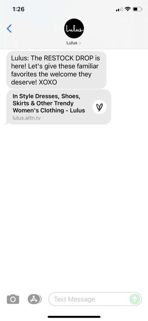 Lulus Text Message Marketing Example - 07.15.2021