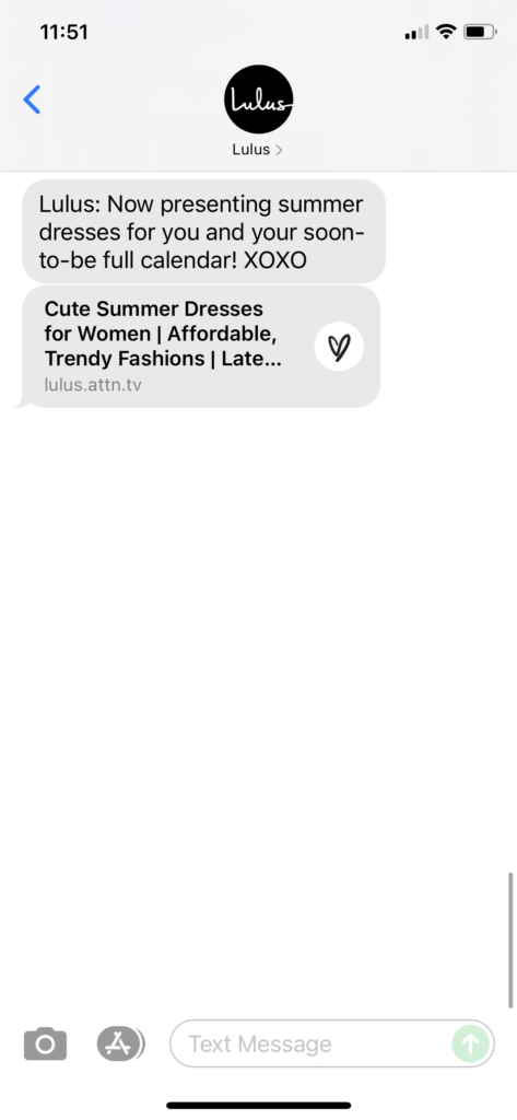 Lulus Text Message Marketing Example - 07.18.2021