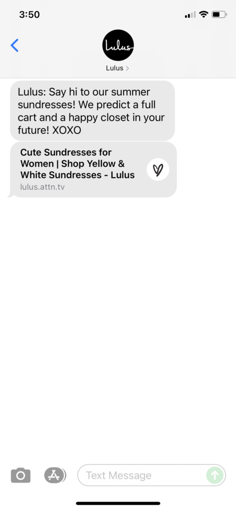 Lulus Text Message Marketing Example - 07.21.2021