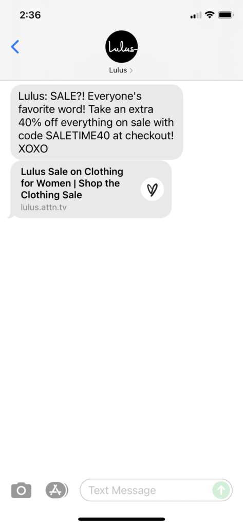Lulus Text Message Marketing Example - 07.26.2021