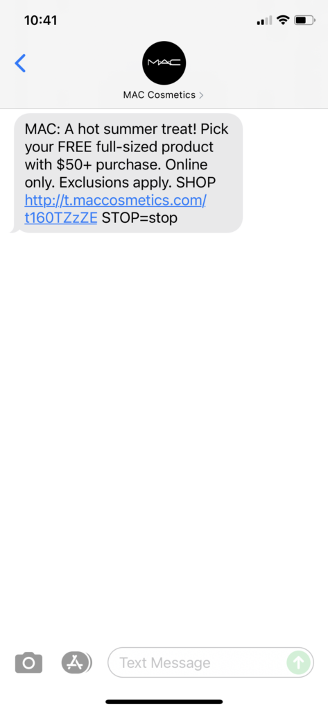 MAC Cosmetics Text Message Marketing Example - 07.10.2021