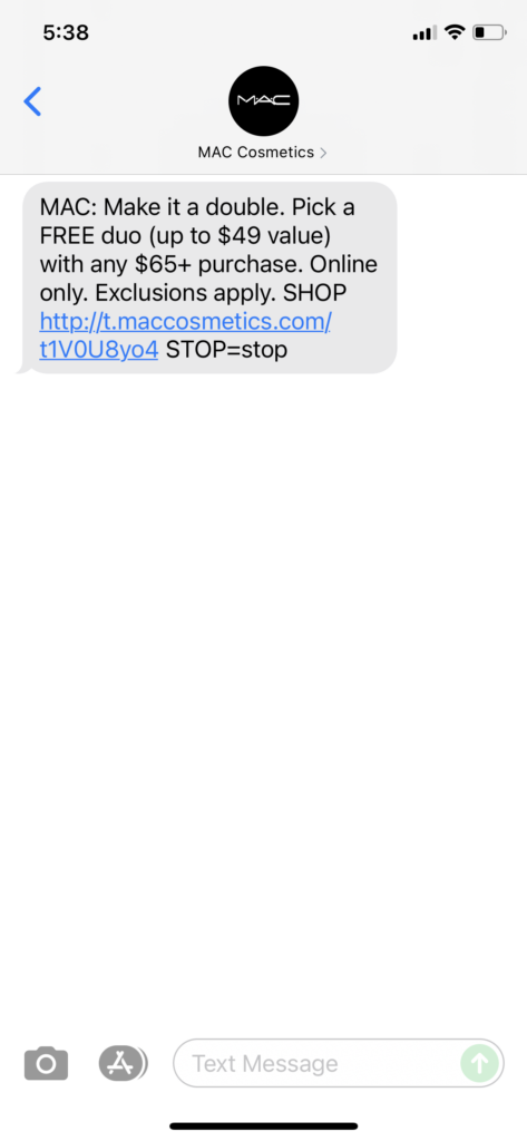 MAC Cosmetics Text Message Marketing Example - 07.24.2021