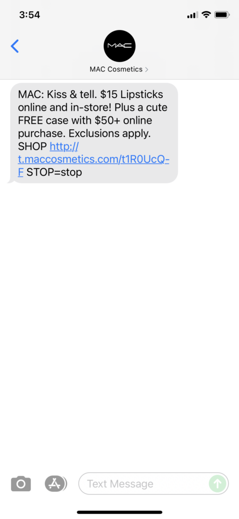 Mac Cosmetics Text Message Marketing Example - 07.29.2021