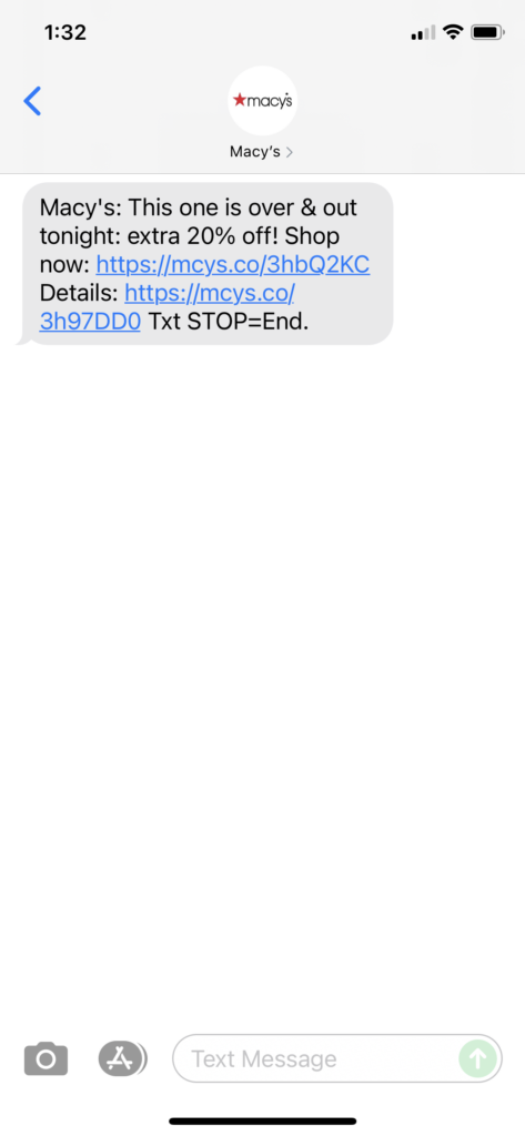 Macy's Text Message Marketing Example - 07.05.2021