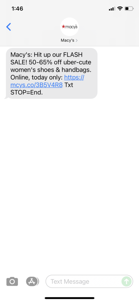 Macy's Text Message Marketing Example - 07.14.2021