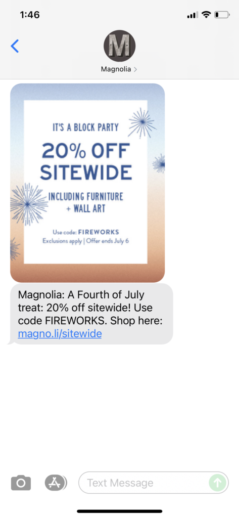 Magnolia Text Message Marketing Example - 07.02.2021