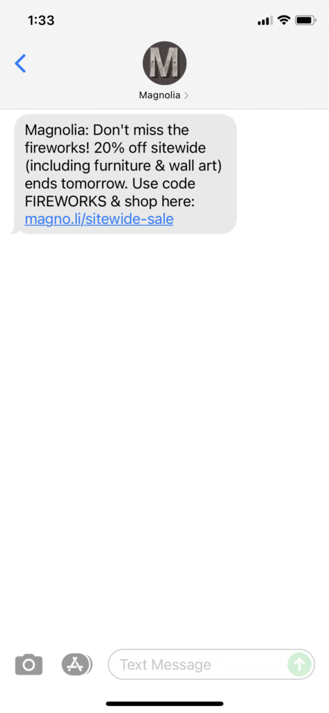 Magnolia Text Message Marketing Example - 07.05.2021