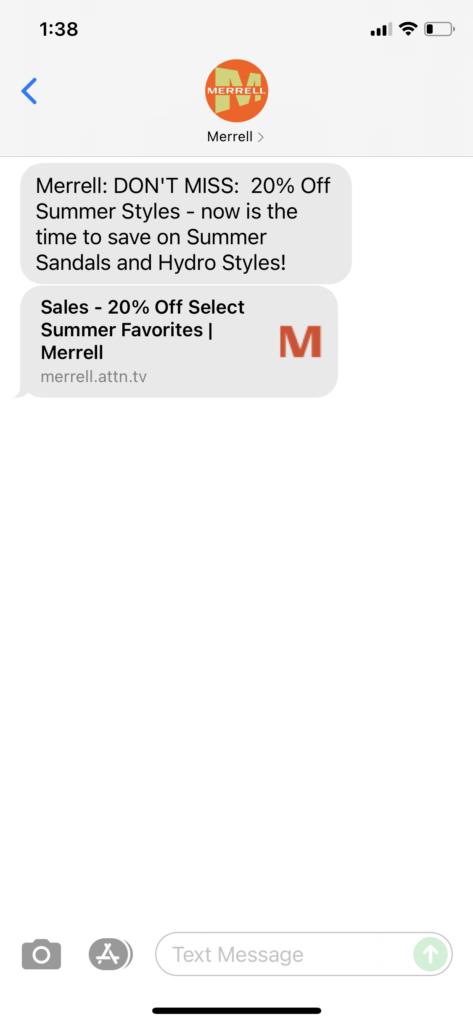 Merrell Text Message Marketing Example - 07.03.2021