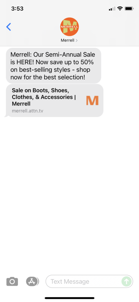Merrell Text Message Marketing Example - 07.29.2021