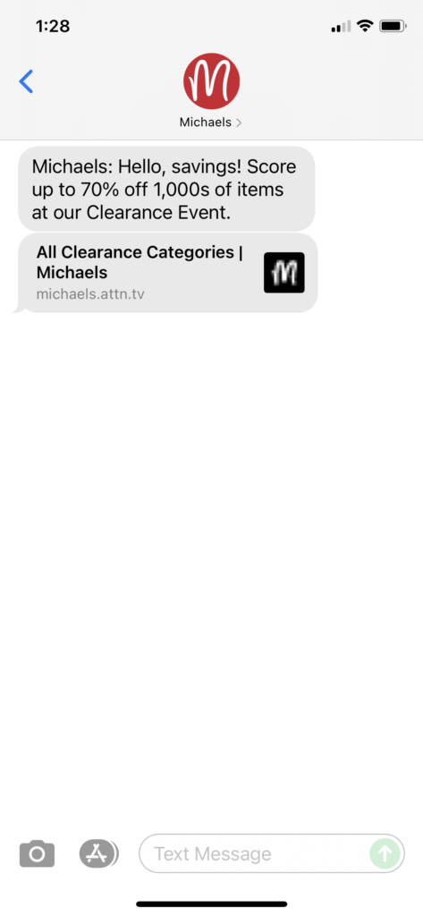 Michaels Text Message Marketing Example - 07.05.2021