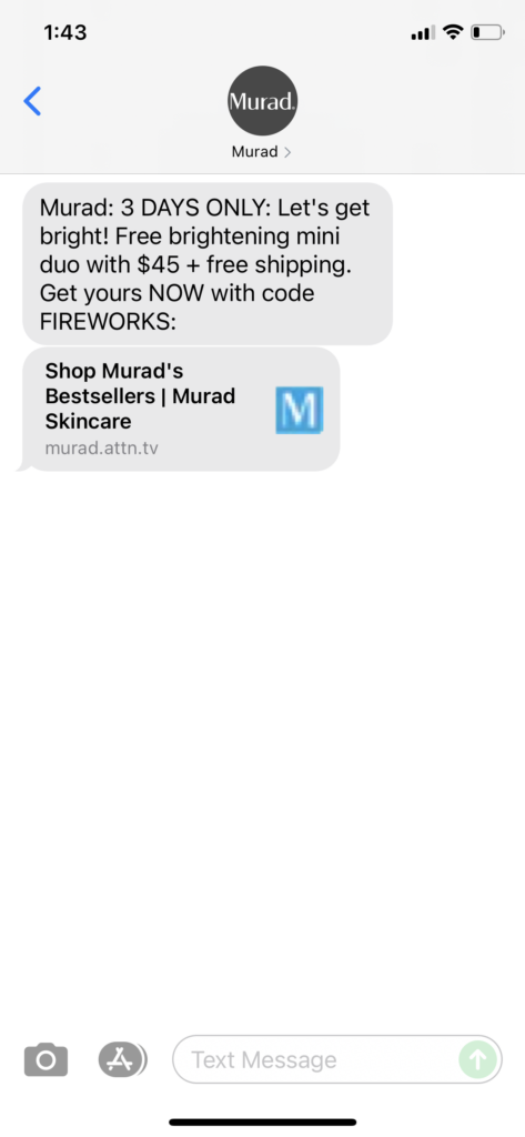 Murad I Text Message Marketing Example - 07.02.2021