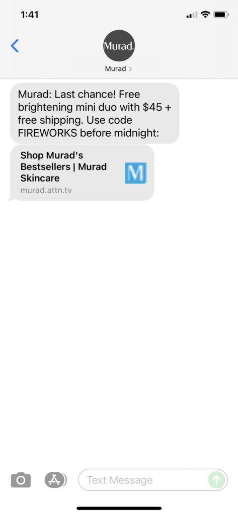 Murad Text Message Marketing Example - 07.04.2021