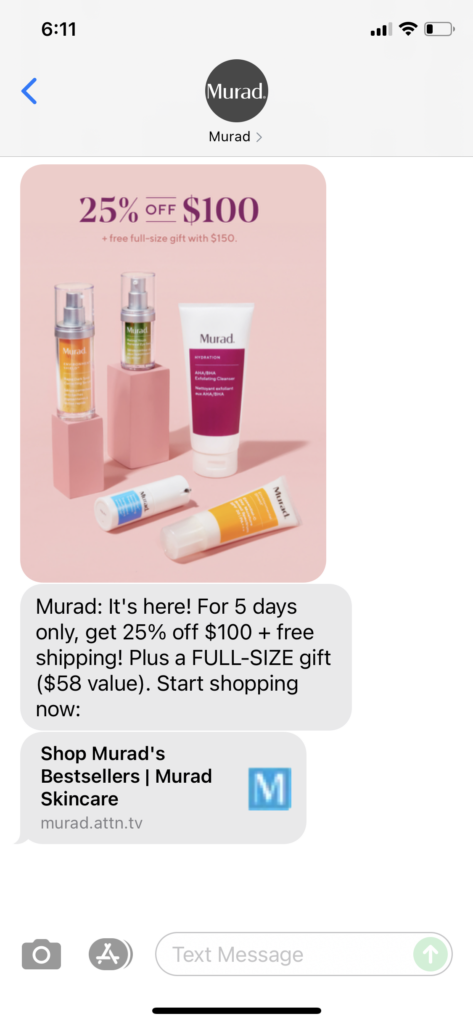 Murad Text Message Marketing Example - 07.22.2021