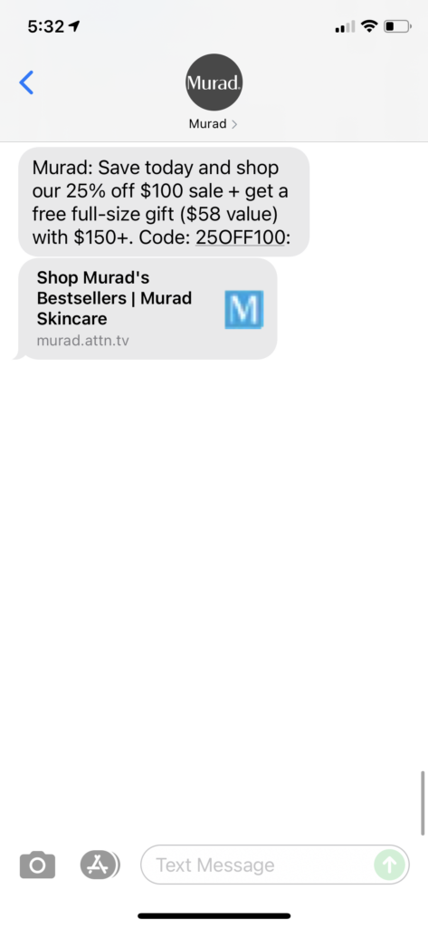 Murad Text Message Marketing Example - 07.24.2021
