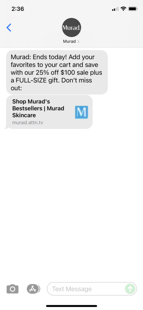 Murad Text Message Marketing Example - 07.26.2021