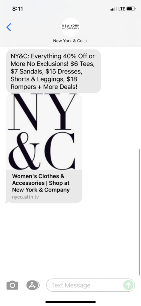 New York & Co Text Message Marketing Example - 06.26.2021