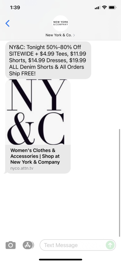 New York & Co Text Message Marketing Example - 07.04.2021