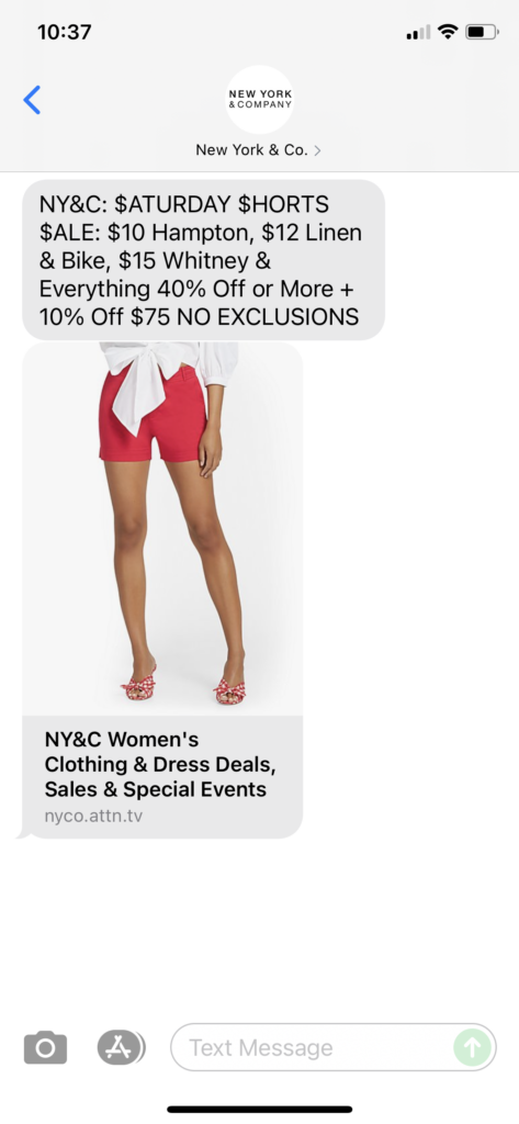 New York & Co Text Message Marketing Example - 07.10.2021