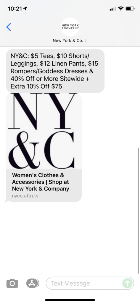 New York & Co Text Message Marketing Example - 07.11.2021