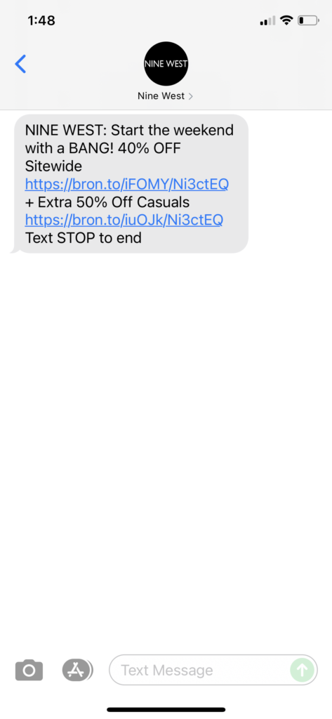 Nine West Text Message Marketing Example - 07.02.2021