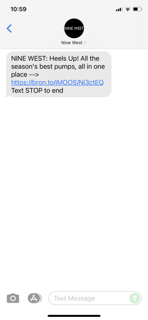 Nine West Text Message Marketing Example - 07.09.2021