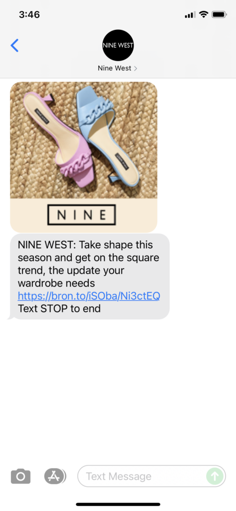 Nine West Text Message Marketing Example - 07.29.2021