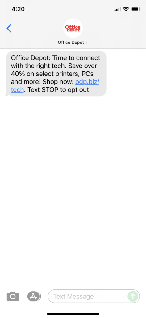 Office Deposit Text Message Marketing Example - 07.27.2021